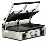 Omcan 11380 - Trento 10″ x 19″ Double Panini Grill with Ribbed Top and 1/2 Grooved and Smooth Bottom Grill Surface