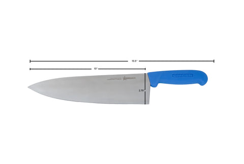 Omcan 12097 - 10" Medium Cook Knife with Blue Polypropylene Handle