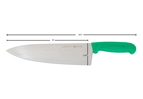 Omcan 12108 - 10" Medium Cook Knife with Green Polypropylene Handle