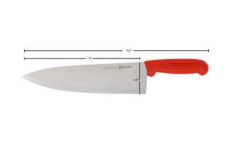 Omcan 12117 - 10" Medium Cook Knife with Red Polypropylene Handle