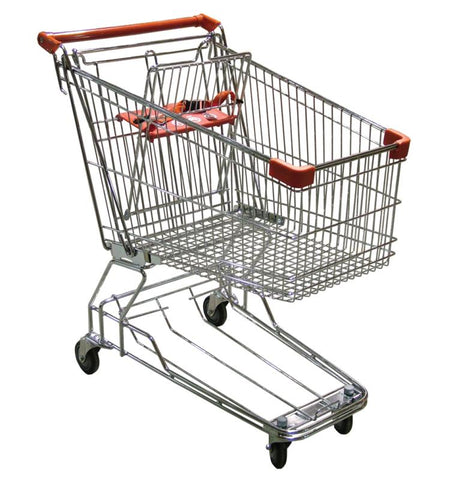 Omcan 18308 - Shopping Cart with Zinc/Chrome Finish and Red Plastic Handles