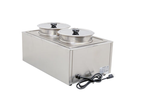 Omcan 19077 - Full-Size Countertop Food Warmer with Two 8 L / 8.45 qt Container Insets and Lids – 1200 W, 120 V