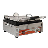 Omcan 19936 - Single Panini Grill with Grooved Plates – 12″ x 15″ Cooking Surface – 120V, 1800W