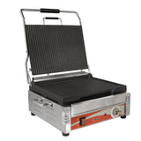 Omcan 19936 - Single Panini Grill with Grooved Plates – 12″ x 15″ Cooking Surface – 120V, 1800W