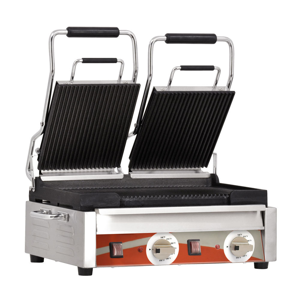 Omcan 19937 - Double Panini Grill with Grooved Plates – 10″ x 18″ Cook ...