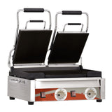 Omcan 21466 - Double Panini Grill with Smooth Plates – 10″ x 18″ Cooking Surface – 220V, 3200W