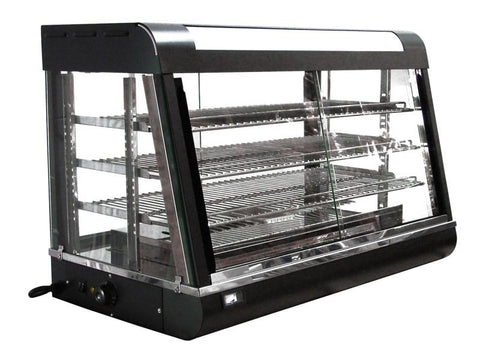 Omcan 21570 - 36" Countertop Display Warmer, 3 Shelves, Sliding Doors, Self/Full-Service,  1500 W