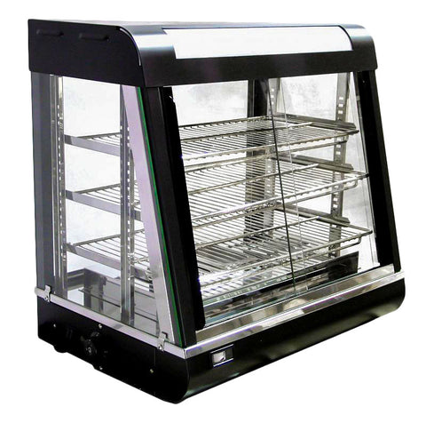 Omcan 21749 - 27" Countertop Display Warmer, 3 Shelves, Sliding Doors, Self/Full-Service, 1340 W