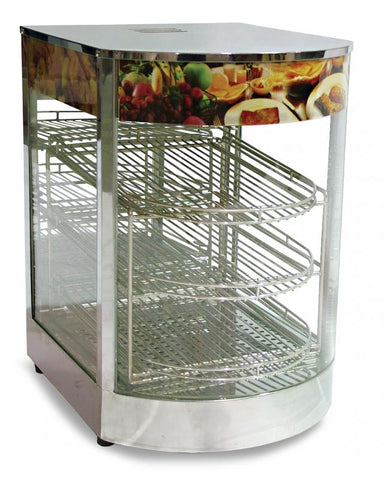 Omcan 21829 - 14" Display Warmer, 3 Shelves, Curved Glass, Full-Service with 0.85 kW