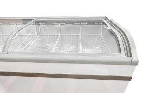 Omcan 37815 - 79″ Two (2) Door Ice Cream Display Chest Freezer with Curved Glass Top, 24.72 cu.ft. (700 L)