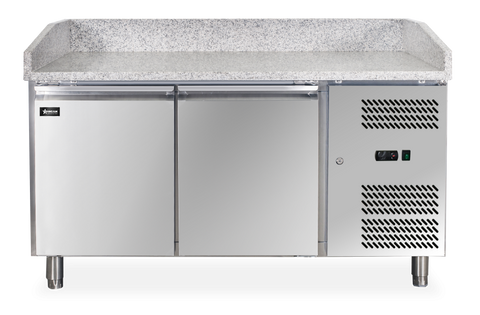 Omcan 39592 - 59" Two (2) Doors Granite Top Refrigerated Pizza Prep Table, 13.8 cu.ft. (390 L), Stainless Steel