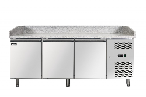Omcan 41145 - 80" Three (3) Doors Granite Top Refrigerated Pizza Prep Table, 20.5 cu.ft. (580 L), Stainless Steel