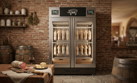 Omcan 41262 - StagionelloEvo® 100 kg + 100 kg Twin Curing Cabinet with ClimaTouch® and Fumotic®