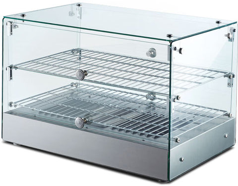 Omcan 41871 - 22" Countertop Display Warmer, 2 Shelves, Square Glass Front, Self/Full-Service, 1.7 cu.ft. (50 L) capacity
