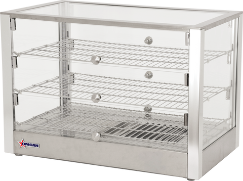 Omcan 41873 - 28" Countertop Display Warmer, 3 Shelves, Square Glass Front, Self/Full-Service, 4 cu.ft. (115 L) Capacity