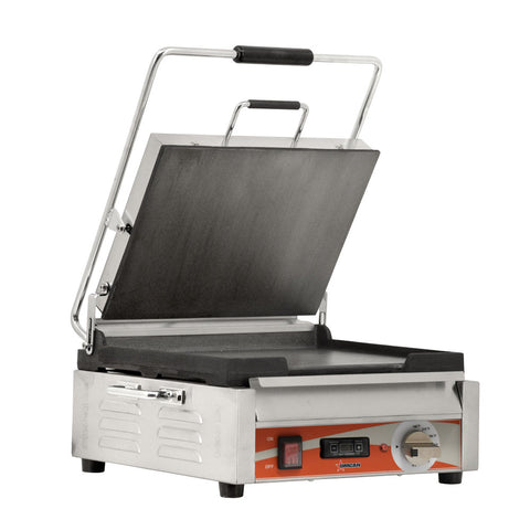 Omcan 42911 - Single Panini Grill with Smooth Plates and Timer – 12″ x 15″ Cooking Surface – 120V, 1800W