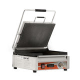 Omcan 42912 - Single Panini Grill with Grooved Plates and Timer – 12″ x 15″ Cooking Surface – 120V, 1800W