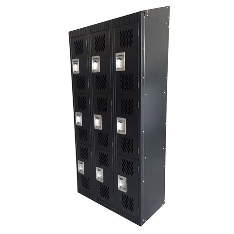 Omcan 43048 - 3 Tier, 3 Bank Steel Locker with Mesh Doors – Black