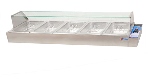 Omcan 43055 - 57" Bain Marie with 5 Half-size Pans - 1.8 kW, 110 V/60 Hz/1 Ph