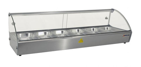 Omcan 43119 - 44" Countertop Display Warmer, 6 Pans, Curved Glass, Full-Service