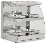Omcan 43121 - 25" Heated Display Case, 2 Shelves, Curved Glass, Self-Service, 3.5 cu.ft. (100 L) Capacity