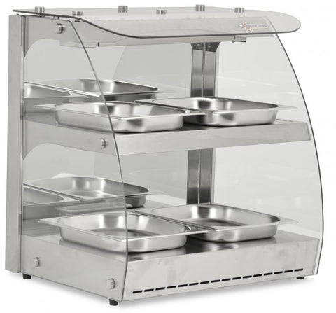Omcan 43121 - 25" Heated Display Case, 2 Shelves, Curved Glass, Self-Service, 3.5 cu.ft. (100 L) Capacity
