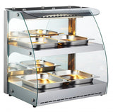 Omcan 43121 - 25" Heated Display Case, 2 Shelves, Curved Glass, Self-Service, 3.5 cu.ft. (100 L) Capacity