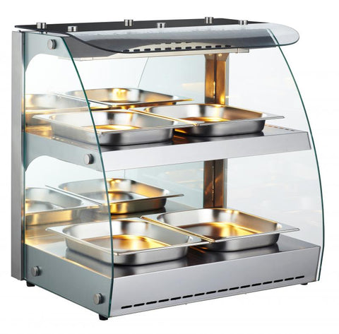 Omcan 43121 - 25" Heated Display Case, 2 Shelves, Curved Glass, Self-Service, 3.5 cu.ft. (100 L) Capacity