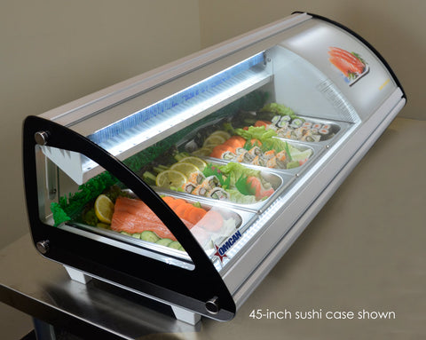 Omcan 43223 - 45″ Refrigerated Sushi Showcase with Curved Glass, 1.51 cu.ft. (43 L), White