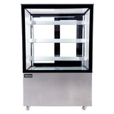 Omcan 44382 - 36″ Three (3) Shelf Square Glass Floor Refrigerated Display Case, 13.77 cu.ft (390 L), Stainless Steel