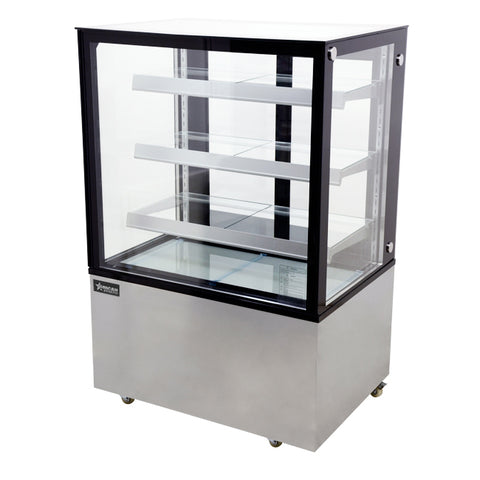 Omcan 44382 - 36″ Three (3) Shelf Square Glass Floor Refrigerated Display Case, 13.77 cu.ft (390 L), Stainless Steel
