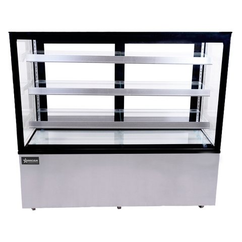 Omcan 44384 - 60″ Three (3) Shelf Square Glass Floor Refrigerated Display Case, 23 cu.ft. (670 L), Stainless steel