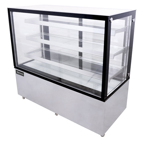 Omcan 44384 - 60″ Three (3) Shelf Square Glass Floor Refrigerated Display Case, 23 cu.ft. (670 L), Stainless steel