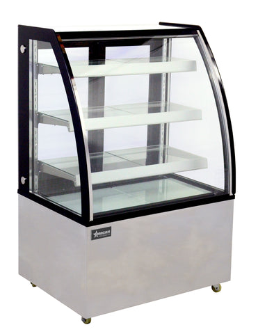Omcan 44387 - 36" Three (3) Shelf Curved Glass Floor Refrigerated Showcase, 10.95 cu.ft. (310 L), Stainless Steel