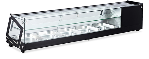 Omcan 44395 - 69″ Refrigerated Sushi Showcase with Flat Glass, 3.67 cu.ft. (104 L), Black