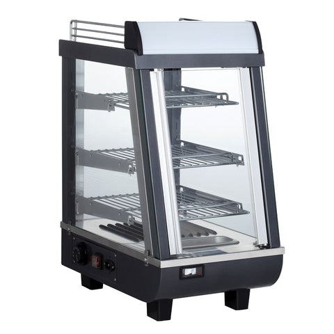 Omcan 44437 - 13" Display Warmer, 3 Shelves, Sliding doors, Self/Full-Service, 2.7 cu.ft. (76 L) Capacity
