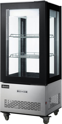 Omcan 44471 - 26″ Two (2) Shelf Refrigerated Display Case with Four-Sided Glass 59″ Tall, 9.53 cu.ft. (270 Liter), Stainless Steel