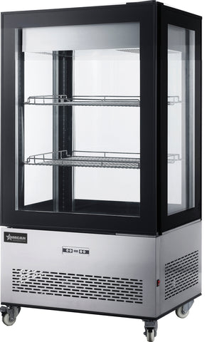 Omcan 44472 - 33″ Two (2) Shelf Refrigerated Display Case with Four-Sided Glass 59″ Tall, 12.36 cu.ft. (350 L), Stainless Steel