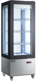 Omcan 44473 - 26″ Three (3) Shelf Refrigerated Display Case with Four-Sided Glass 75″ Tall, 14.14 cu.ft. (400 L), Stainless Steel