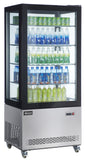 Omcan 44474 - 33″ Three (3) Shelf Refrigerated Display Case with Four-Sided Glass 75″ Tall, 19.42 cu.ft. (550 L), Stainless Steel