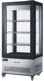 Omcan 44474 - 33″ Three (3) Shelf Refrigerated Display Case with Four-Sided Glass 75″ Tall, 19.42 cu.ft. (550 L), Stainless Steel
