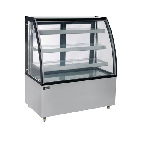 Omcan 44502 - 48" Three (3) Shelf Curved Glass Floor Refrigerated Showcase, 14.83 cu.ft. (420 L), Stainless Steel