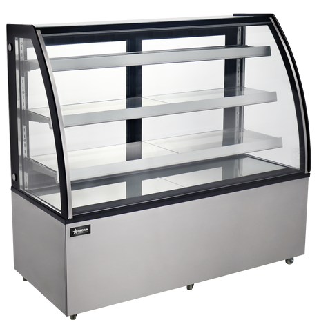Omcan 44504 - 72″ Three (3) Shelf Curved Glass Floor Refrigerated Showcase, 22.95 cu.ft (650 Liter), Stainless steel