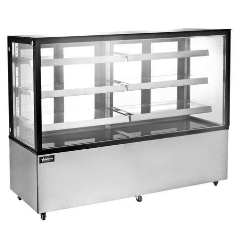 Omcan 44505 - 72″ Three (3) Shelf Square Glass Floor Refrigerated Display Case, 28.61 cu.ft. (810 Liter), Stainless Steel