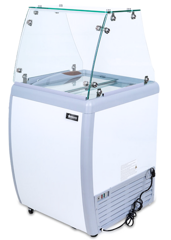 Omcan 44590 - 26″ 4+2 Tubs Capacity Ice Cream Dipping Freezer with Flat Sneeze Guard