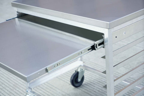 Omcan 44722 - 29″ x 20 1/2″ x 30″ Aluminum Multi-Utility Cart with Cutting Board Drawer and 6 Pan Slots