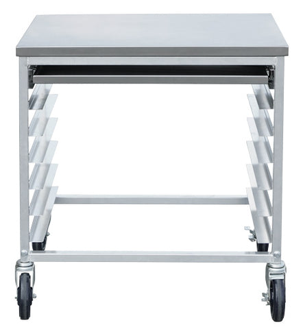 Omcan 44722 - 29″ x 20 1/2″ x 30″ Aluminum Multi-Utility Cart with Cutting Board Drawer and 6 Pan Slots