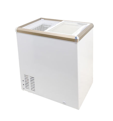 Omcan 45291 - 29″ Two (2) Door Ice Cream Display Chest Freezer with Flat Glass Top, 5.3 cu.ft. (150 L)