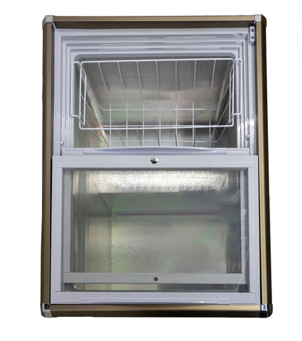 Omcan 45291 - 29″ Two (2) Door Ice Cream Display Chest Freezer with Flat Glass Top, 5.3 cu.ft. (150 L)