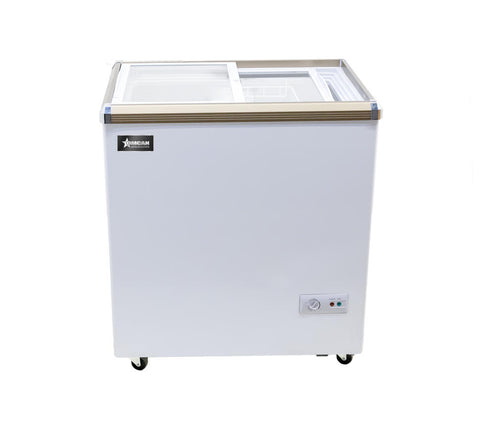 Omcan 45291 - 29″ Two (2) Door Ice Cream Display Chest Freezer with Flat Glass Top, 5.3 cu.ft. (150 L)